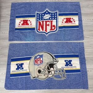Vintage NFL Pillowcases AFC NFC Blue Standard Pair Helmet Bibb Made In USA 1995